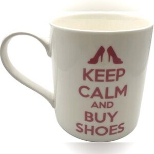 Kent Pottery KEEP CALM and BUY SHOES
Coffee Mug White with Pink Lettering